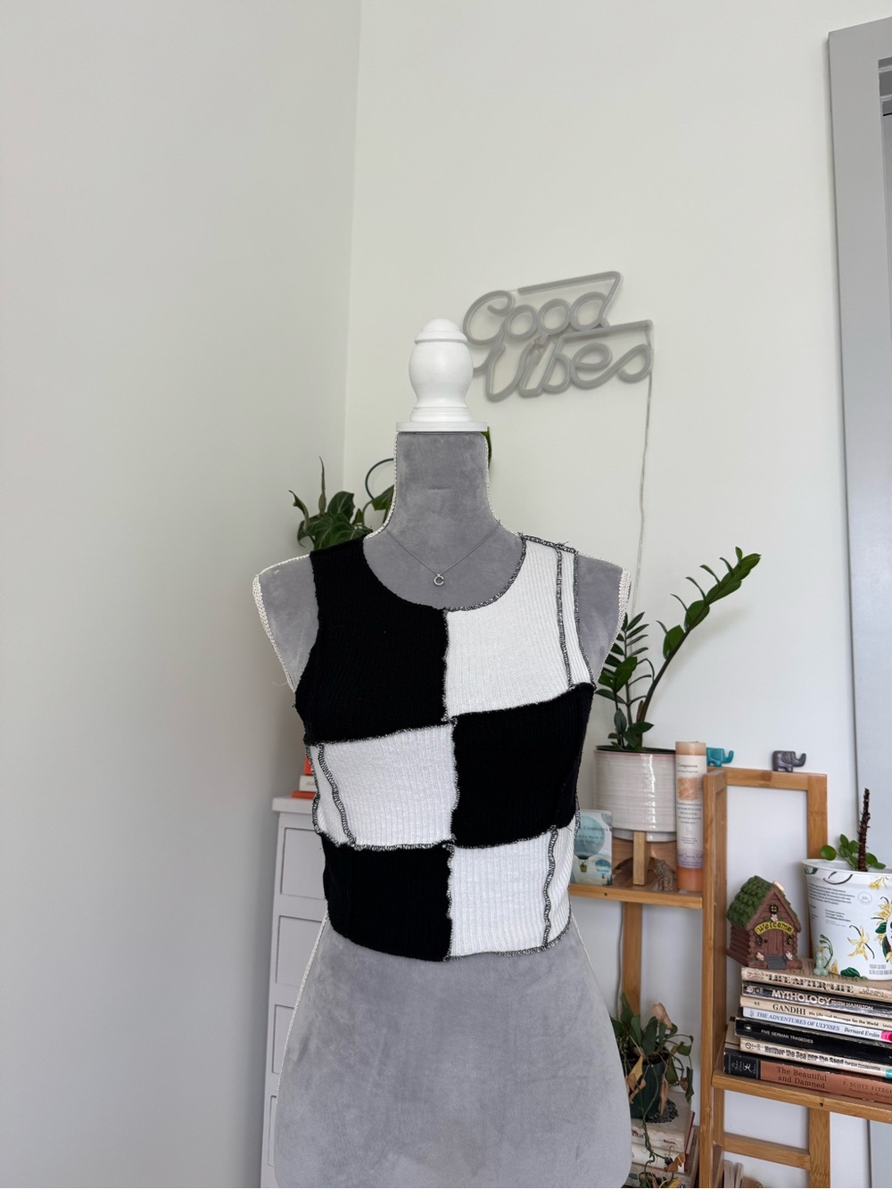 Black & White Checker Knit Tank Sweater